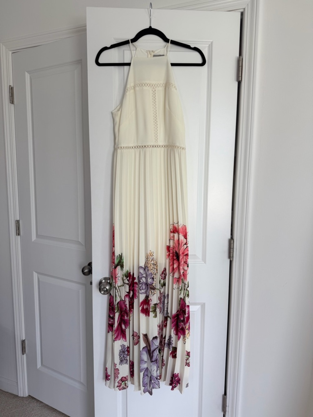 ASOS Cream Halter Maxi Dress with Pink, Purple & Red Floral Print